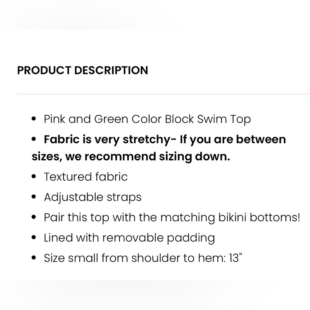 Pink Lily NWOT PINK AND GREEN COLOR BLOCK SWIM TOP - Picture 9 of 12
